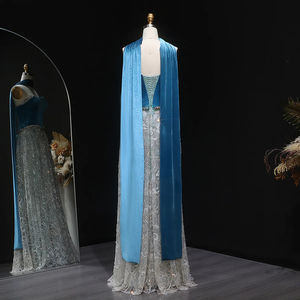 Jancember LSZ793 Hermoso vestido de fiesta de noche de sirena con lentejuelas de cristal de terciopelo con bufanda - Product Image 2