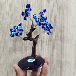 Fait à la main bleu turc mauvais œil arbre hibou oeil perles sur mauvais œil plaque bonne chance charme sagesse stabilité Fengshui Kavach - Product Image 5
