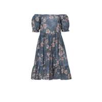 Robe Courte Bohème Florale Chic à Épaules Dénudées, Coupe Évasée, Élégante et Décontractée pour Femme, Taille XS, Taille Élastique, Tendance, en Mousseline, Coupe Ajustée