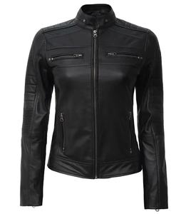Chaqueta de Cuero Genuino de Piel de Oveja Negra para Mujer, Diseño Personalizado, Acolchada, Corte Ajustado, Estilo Moto Cafe Racer, Fabricada en Pakistán - Product Image 1