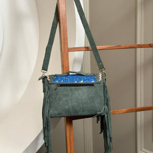 Metallic Hair on Hide Fur Leather Fringe <b>Handbag</b> Western Style Crossbody Sling Purse Women Shoulder Purse - Product Image 5