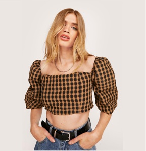 Top qualité femmes haut court t-shirt flanelle conception demi manches coupe ample décontracté vêtements de rue mode haut court t-shirt - Product Image 1