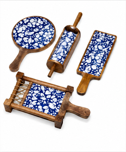 Premium for Wood Serving Tray Set Handmade Enamel Print 4-Piece Modern Luxury <b>Decorative</b> <b>Kitchen</b> Dining and Gift Collection - Product Image 5