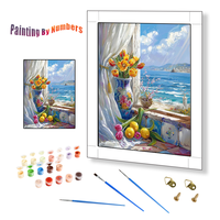 Usine En Gros Bricolage Peinture À L'huile Par Numéros Fenêtre Par La Mer Peinture Par Numéros Ensemble Ameublement Décoration