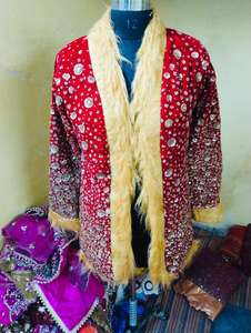 Veste en fourrure Boho pour femme 2022 avec perles entièrement faites à la main Lehnga Long Vintage rempli de coton décoré de boutons - Product Image 6