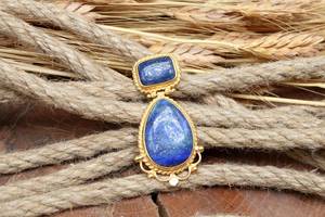 Collier pendentif Lapis Lazuli en argent sterling plaqué or et rhodium avec lunette cadeau de naissance fait main pour femme - Product Image 6