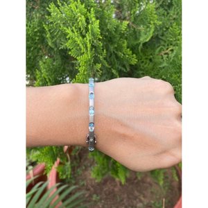 925 Silver Fashion <b>Bangle</b> <b>Bracelet</b> with Aquamarine Stone - Product Image 3