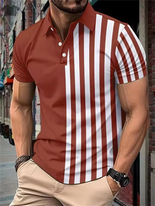 Moda hombres rayas Polos verano Camisetas manga corta 3D impreso calle tendencia hombre POLO Tee 6XL tamaño grande Casual Tops - Product Image 4