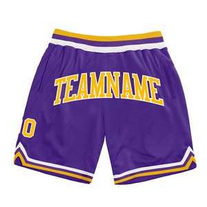 Vente en gros de vêtements de sport pour l'industrie Short de basket-ball personnalisé violet or blanc authentique - Product Image 1