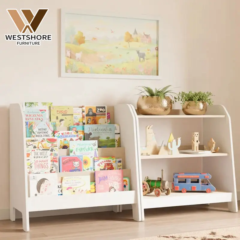 Montessori Bookshelf 4 Shelves Kids Single-Sided Bookshelf Birch Plywood Wooden Library Bookcase Kids Book Magazine Rack