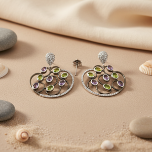 Boucles d'oreilles pendantes en or plaqué avec pierres précieuses pour femmes, bijoux de mode tendance - Product Image 1