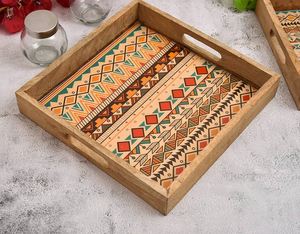 Plateaux de service en bois personnalisés de la meilleure qualité de l'Inde pour la maison ou la cuisine Snacks Fruit Coffee Servant-Prix de gros - Product Image 2