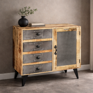 AKKU ART Solid Mango Wood Cabinet 4 Drawers | Industrial Vintage Storage Unit for Living Room Furniture | Handmade Chest Design - Product Image 2