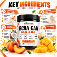 Poudre d'acides aminés BCAA en marque blanche 2:1:1, 7g de BCAA par portion, récupération musculaire post-entraînement, endurance, sans sucre, GMP