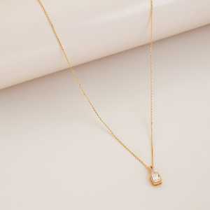 92.5 Silver <b>Pendant</b> with Chain <b>Emerald</b> Cut Diamond Bezel Setting Rhodium Plated Rose Gold Material Freshwater Pearl 191331 Model - Product Image 2