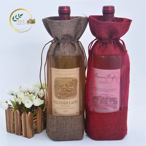 Bolsa personalizable de vino de yute de una sola botella con elegantes asas de cuerda, impresiones y etiquetas de colores personalizados, productos textiles y de cuero - Product Image 1
