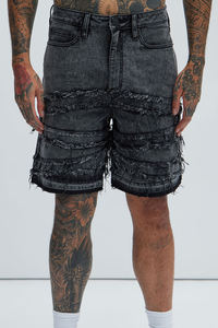 Pantalones cortos de mezclilla deshilachados lavados negros personalizados para hombre con bolsillo de parche tipos casuales deshilachados para salidas de verano informales - Product Image 3