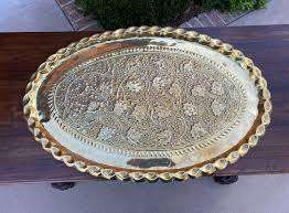 ถาดทองเหลืองพร้อมที่จับและขาสำหรับตกแต่งฟาร์มถาดรองชากาแฟทำด้วยมือถาดเสิร์ฟ - Product Image 2