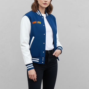Veste universitaire matelassée pour femme, personnalisée, 2 tons, en polaire, avec logo brodé, autres manches longues rembourrées, respirante, finition 2025 - Product Image 6