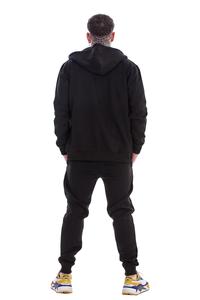 Survêtement à capuche et fermeture éclair côtelé noir 100% coton survêtements de Gym coton polaire sport Jogging hommes survêtement à capuche ensemble - Product Image 5