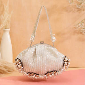 Handmade Beaded Pearl Tassel Square Fashion Batua Bag for Women Bridal Party Wedding Evening Purse Traditional Handbag India - Product Image 2