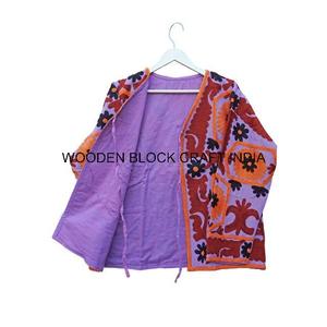 Veste d'hiver en coton 100% tricoté à la main pour filles, style bohème, motif floral, boutonnée, matelassée, Suzani, multicolore, vente en gros - Product Image 5