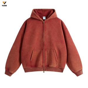 Vente en gros 2025 hommes 360gsm Terry sweat à capuche Vintage lavé fermeture éclair complète avec impression numérique Logo hiver recadrée fermeture éclair à capuche blanc - Product Image 5