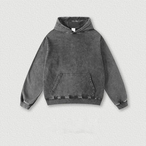 Alta calidad 420 gramos Impresión personalizada Vintage Acid Wash Hoodie Heavyweight 100% Cotton Solid Drop Shoulder Stringless Hoodie - Product Image 2