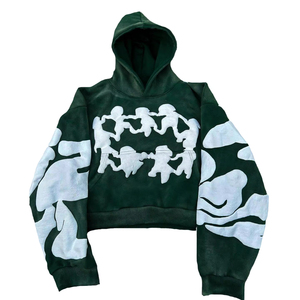 เสื้อฮู้ดผู้ชายผ้าฝ้าย100% 350 GSM เสื้อครอปเอวลอยไหล่โอเวอร์ไซส์ - Product Image 4