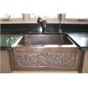 Fregadero Doble de Cocina Estilo Granja con Cubierta Frontal, de Cobre Martillado, Acabado de Cobre Antiguo, Dos Orificios, para Apartamento o Villa de Lujo - Product Image 3