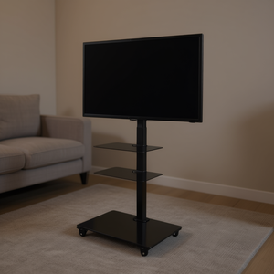 Support de télévision sur pied Ciatti Black TROLLEY65NERO VESA 600 X 400 avec capacité de 30 kg, étagères et unités de rangement - Product Image 3