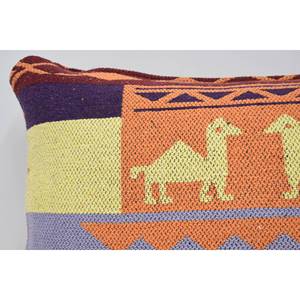 Geometric Camel Motifs 16x24 Inch Luxury Wool <b>Pillow</b> in Orange Traditional Patterned Vintage Floral <b>Square</b> Shape Woven Technique - Product Image 2