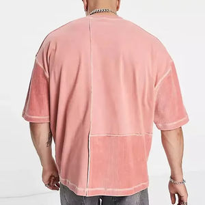 เสื้อยืดโอเวอร์ไซส์สีชมพูหลายเฉดแบบตัดเย็บพร้อมโลโก้สั่งทำพิเศษ เสื้อยืดผู้ชายปักลายคอร์ดูรอยแบบสั่งทำพิเศษ - Product Image 2