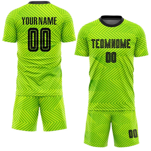 Ensemble de maillots de football personnalisés imprimés par sublimation 100% polyester, motif géométrique vert, séchage rapide, unisexe, adulte, manches courtes, col rond - Product Image 6