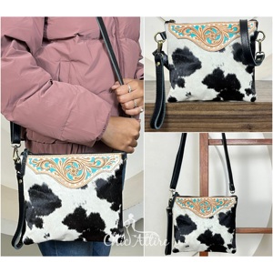 Nuevo Bolso Bandolera de Cuero Vacuno con Diseño Floral, Gran Capacidad, Estilo Occidental, para Hombro o Muñeca - Product Image 1