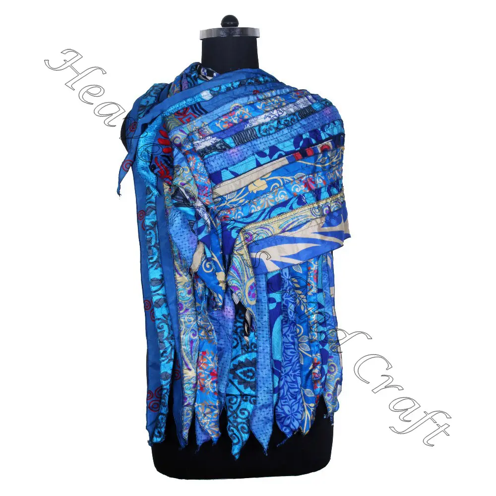 Sari sutra daur ulang 15 strip Multi warna sutra Stitch syal grosir daur ulang produsen dari India Sari Patches