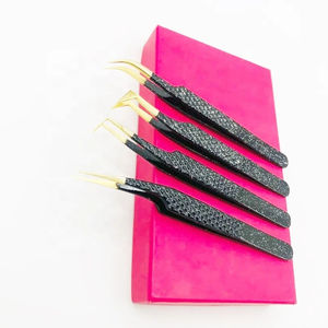 Pince à épiler pour extensions de cils en acier inoxydable de haute qualité, avec poignée diamantée, volume, étiquette privée, vente en gros, pince à épiler noire et argentée - Product Image 5