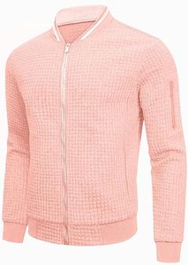 Blouson aviateur rose d'hiver léger pour hommes, vente en gros décontracté avec poches latérales confortables réglables, poignets élastiques à fermeture éclair sur le devant - Product Image 3