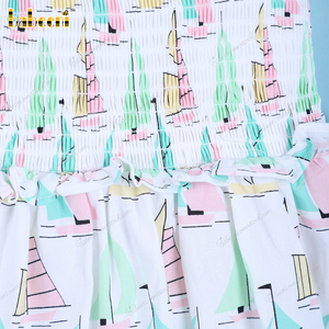 Babeeni OEM ODM Robe froncée à imprimé bateau à voile rose pour bébés filles, barboteuse en coton à manches courtes et boutons-pression Keli Bear - Product Image 3