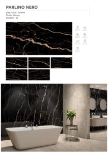 Porcelaine 600x1200mm Noir Or Haute Brillant Vitrifié Anti-Slip ACCENTS Carreaux de Sol avec Pierre Marbre Onyx Motif Superbe Look - Product Image 3