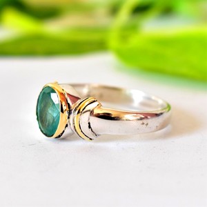 El mejor anillo de bodas de dos tonos Vintage de Plata de Ley 925, ajuste de bisel esmeralda de 4,4 gramos, Unisex certificado por terceros - Product Image 1