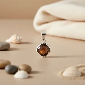 Colgante Moderno de Plata 925 para Mujer con Circonita Marrón y Diamante, Diseño Geométrico Chapado en Rodio, Joyería de Platino y Oro Rosa - Product Image 2