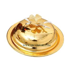 Dernier modèle de plat à beurre de cuisine fait à la main en or poli décoratif de table Top vente de plat à beurre fabriqué à la main en laiton - Product Image 5