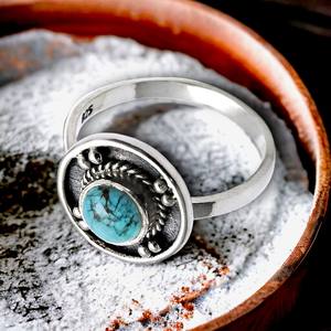 Anillo de forma redonda de piedras preciosas turquesas naturales de Plata de Ley 925 de buena calidad para ella, joyería hecha a mano, proveedores a granel - Product Image 2