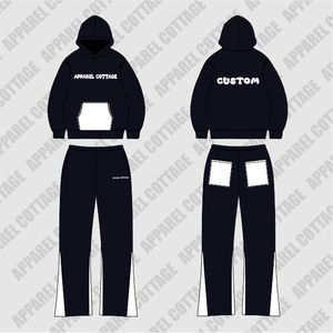 OEM Ensemble de jogging deux pièces décontracté pour hommes, survêtement respirant imprimé, beige blanc, pantalon évasé, sweat à capuche, grande taille - Product Image 4