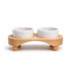 Trend Solid White Marble Double <b>Dog</b> Bowl Stand Luxury Stone <b>Raised</b> Pet Feeding Bowl Set Minimal Modern Design Premium Home Decor - Product Image 3
