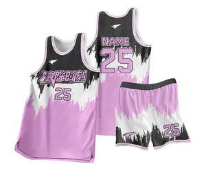 Vente en gros à prix avantageux, nouveau design respirant, uniforme de basket-ball 100% coton, maillot rose, ensemble d'équipe avec logo imprimé personnalisé - Product Image 6