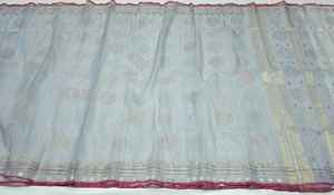 Exclusif Deshi Dhakai Jamdani Orange Sharee Qualité d'exportation pour les femmes JAMDANI FABRIC Bleu ROUGE VERT Doré du Bangladesh - Product Image 4