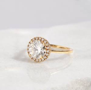 8mm Round Cut Moissanite Engagement <b>Ring</b> | Halo Solitaire Bridal Wedding <b>Ring</b> | Yellow Gold or Silver Anniversary Promise <b>Ring</b> - Product Image 2