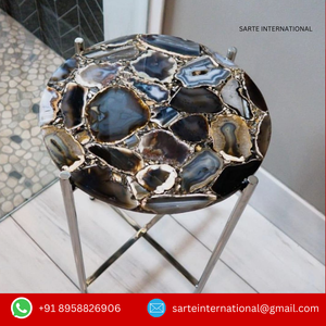 Mesa redonda de piedra de ágata azul hecha a mano, hermosa losa de mármol de piedras preciosas semipreciosas grandes para aplicación de Villa - Product Image 5